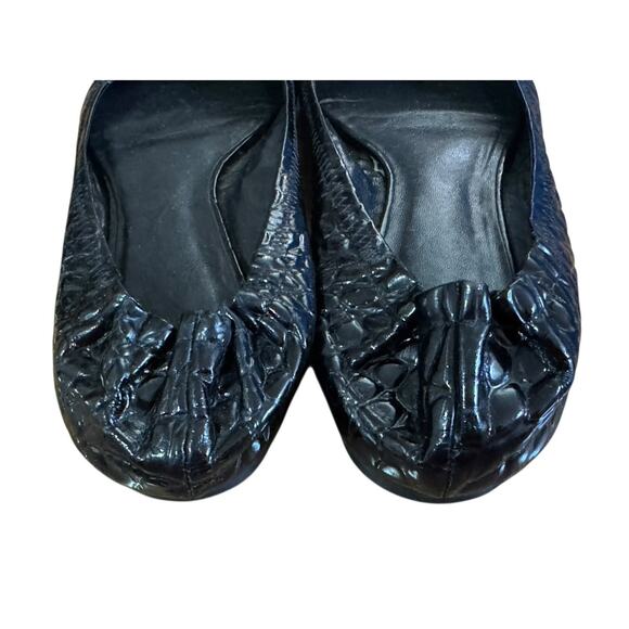 TORY BURCH Reva Black Leather Croc Print Ballet Slip On Flats Scrunch Back 11M - Picture 6 of 11